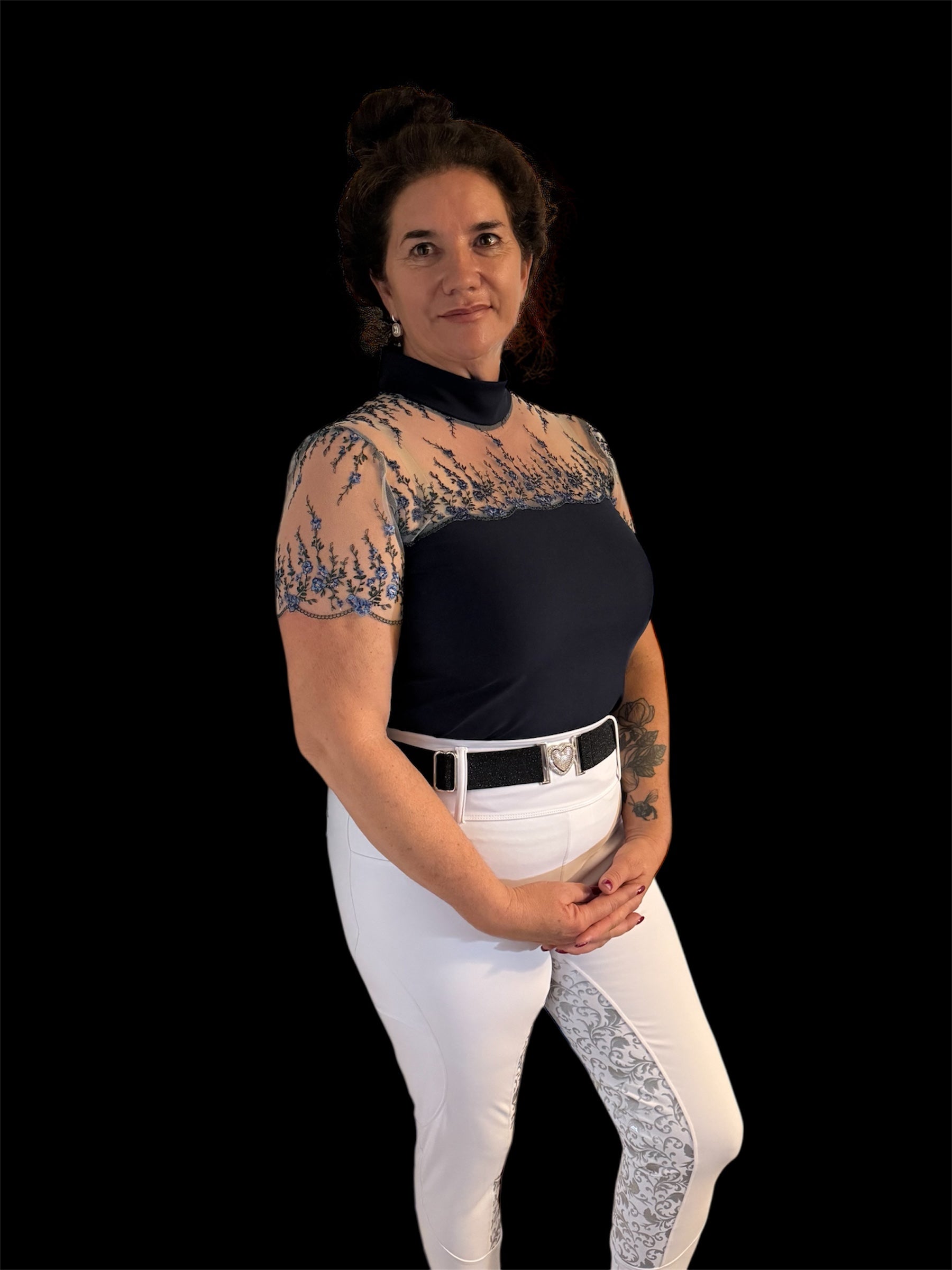 AUSTRALIAN MADE Grey or NAVY BLUE short sleeve floral lace equestrian shirt with lace chest … The CALLIE. Made to order